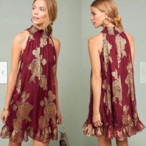 Anthropologie Silk Rose Mini Dress